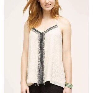 Anthropologie AKEMI + KIN Fringed Crossroads Lace Tank Top Cream Black Small
